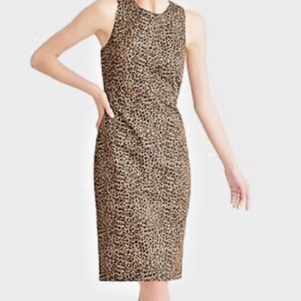 J Crew factory dress‎ sz 4sheath cheetah animal print casual office cocktail